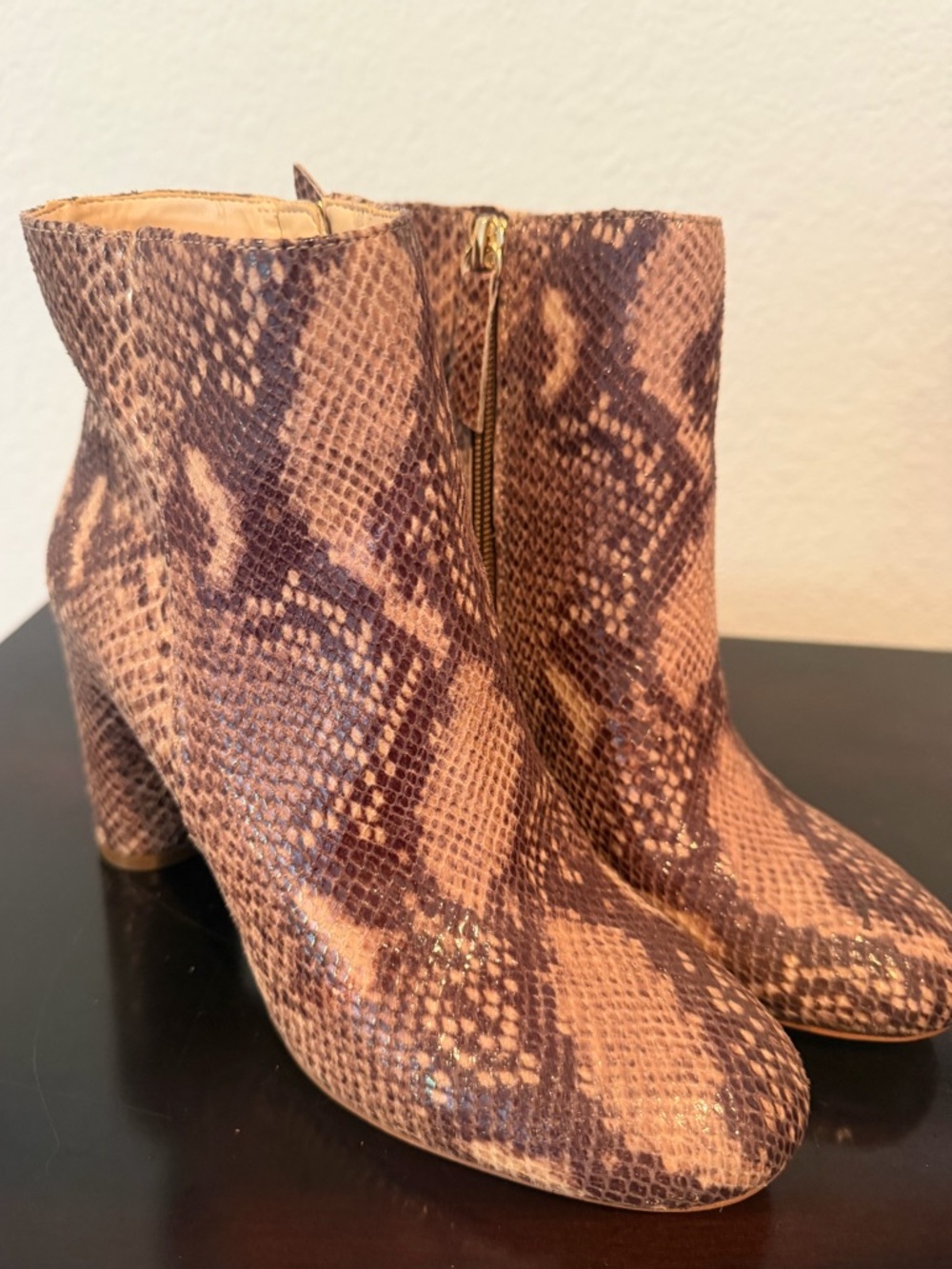 INC Women's Snake-Print Ankle Boots in Brown and Beige - size 7.5 NWOT